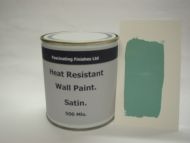 1 x 500ml Satin Duck Egg Heat Resistant Wall Paint. Wood Burner Stove Alcove. Brick, Concrete, Plaster, Cement Board, Rendering, Metal, Timber etc.