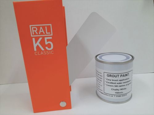 150ml - Tile Grout-Grouting Paint Satin Finish Brush Applied - Chalky White BS 10B15