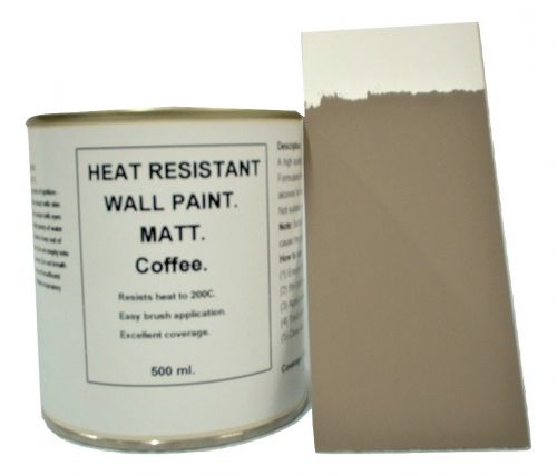 1 x 500ml Matt Coffee Heat Resistant Wall Paint. Wood Burner Stove Alcove. Brick, Concrete, Plaster, Cement Board, Rendering, Metal, Timber etc.