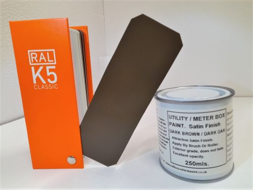 1 x 250ml Utility & Meter Box Paint. Dark Brown (Dark Oak) BS381c 499. Satin Finish