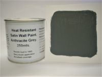 1 x 250ml Satin Dark / Anthracite Grey Heat Resistant Wall Paint. Wood Burner Stove Alcove. Brick, Concrete, Plaster, Cement Board, Rendering, Metal, Timber etc.
