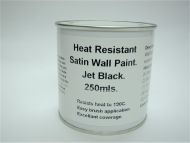 1 x 250ml Satin Jet Black Heat Resistant Wall Paint. Wood Burner Stove Alcove. Brick, Concrete, Plaster, Cement Board, Rendering, Metal, Timber etc.